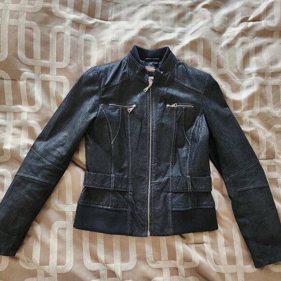 DANIER NUBUC LEATHER BLACK ZIP JACKET. BIKER STYLE. SIZE S - Picture 3 of 10